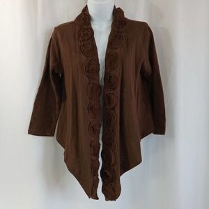 eci New York open Cardigan Sweater Women's Size Medium Brown Tulle Flowers *